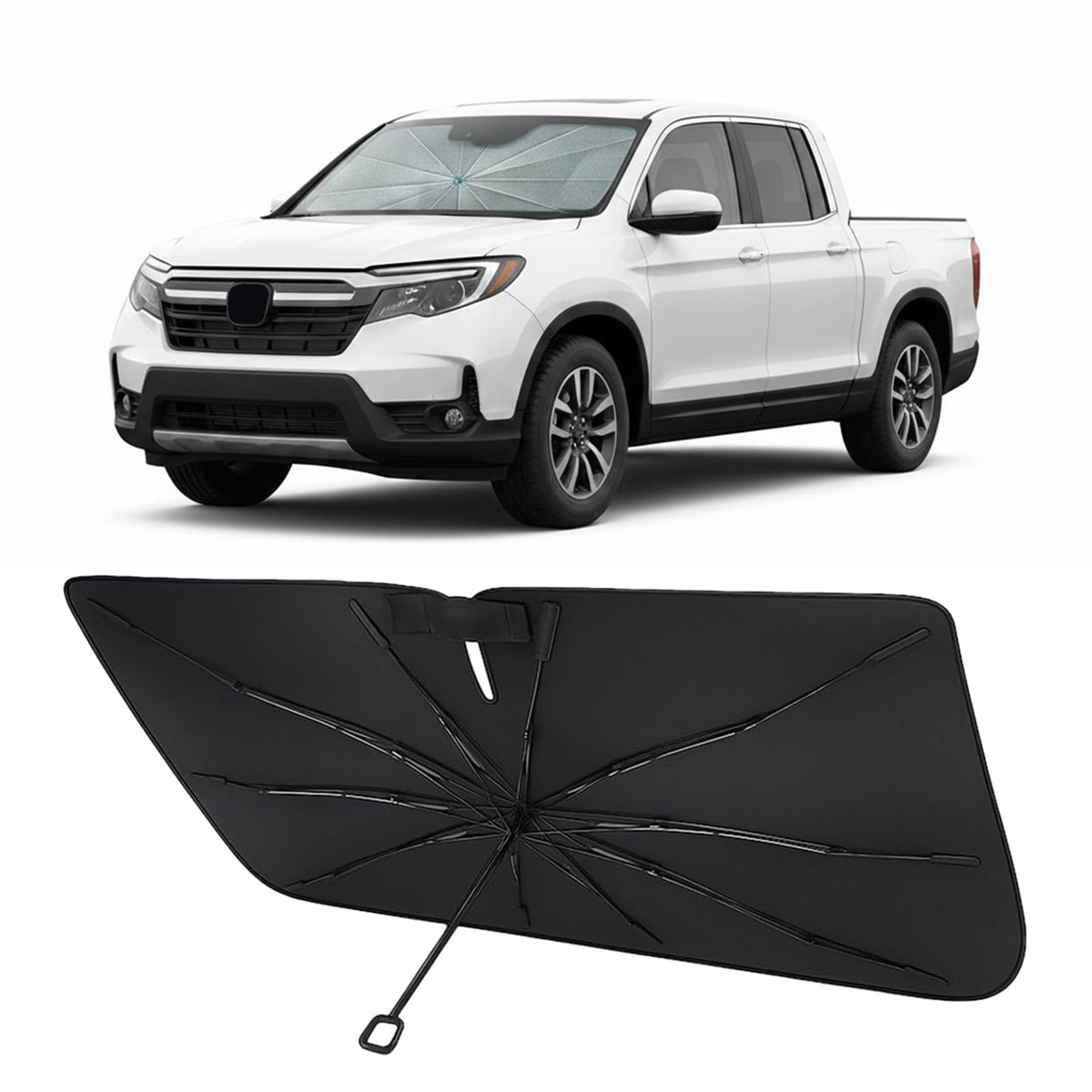 Proadsy installed front view showing full windshield coverage and sun protection