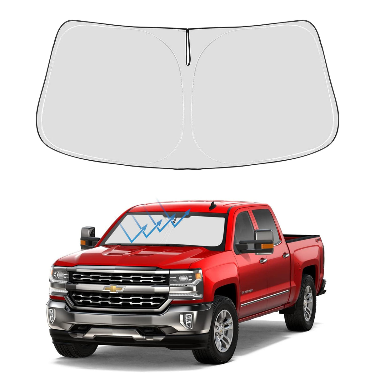 Proadsy custom-fit shade front view showing full windshield coverage and clean fit