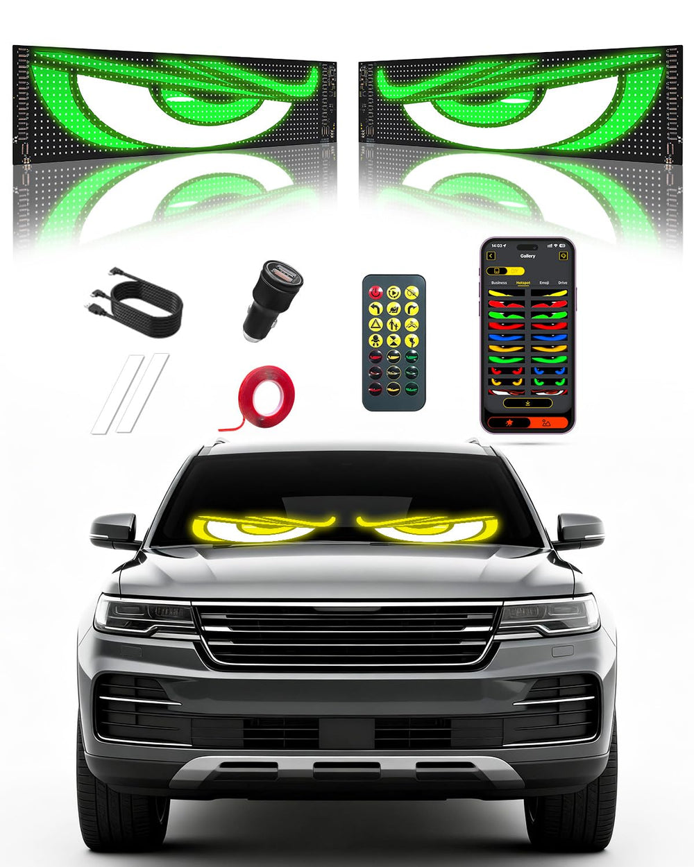 Probapro front view of slim LED windshield sign showing bold devil eyes benefit visibility