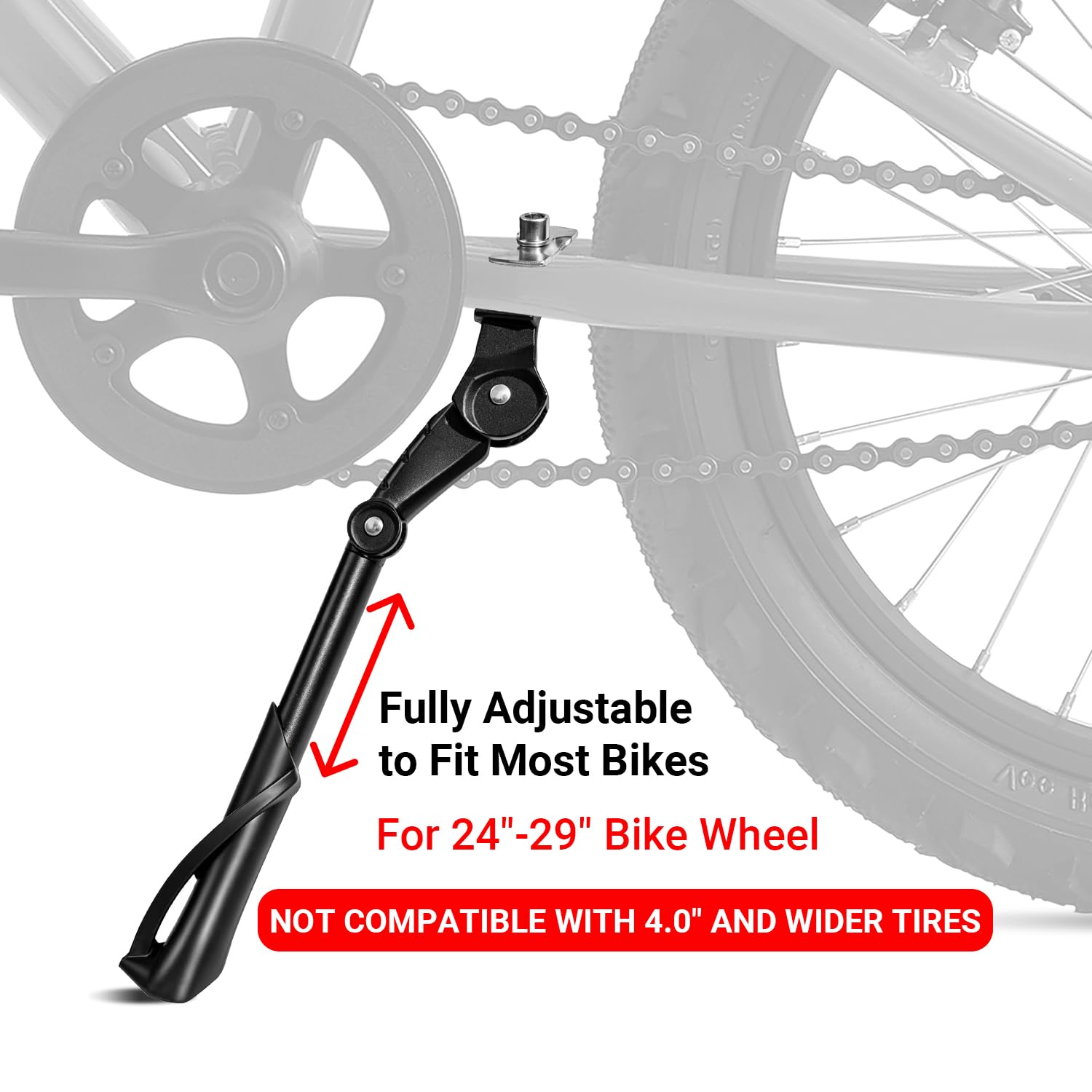 Probox kickstand beside wheel shows scale and fit for 24–29 inch bikes