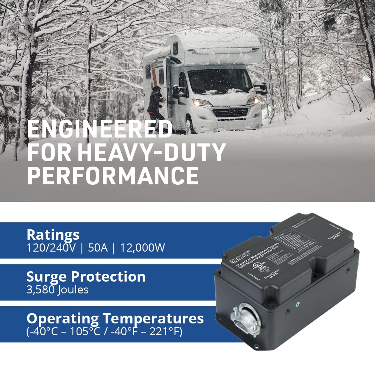 Progressive Industries EMS-HW50C cord and weather seal detail demonstrating outdoor protection