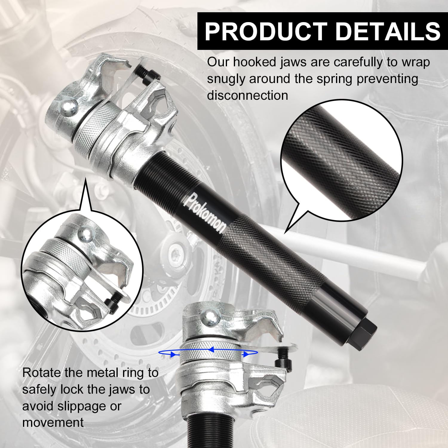 Prokomon locking hook close-up demonstrating secure grip and safety