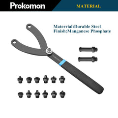 Prokomon wrench in use on a crankshaft pulley for secure holding