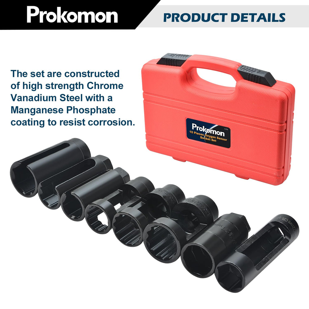 Prokomon sockets arranged in garage setting, durable tools for mechanics