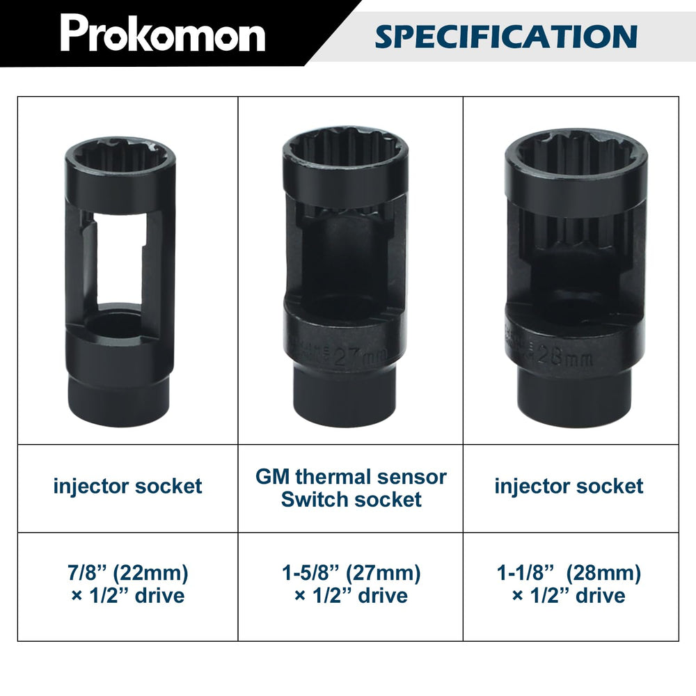 Prokomon socket showing 80mm length and 3/8" drive for reach and leverage