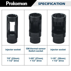 Prokomon socket showing 80mm length and 3/8" drive for reach and leverage
