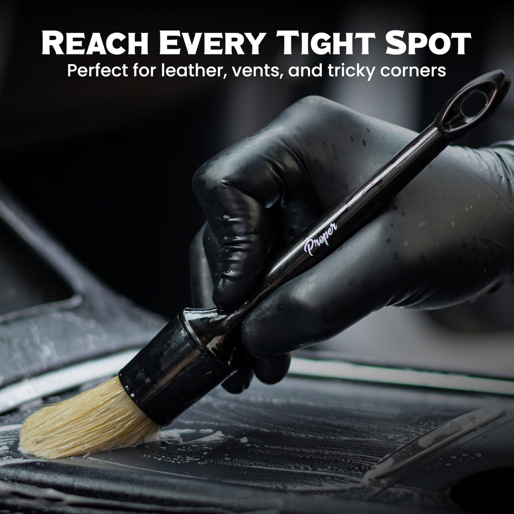 PROPER DETAILING CO. synthetic brush scrubbing wheel spokes to remove grime