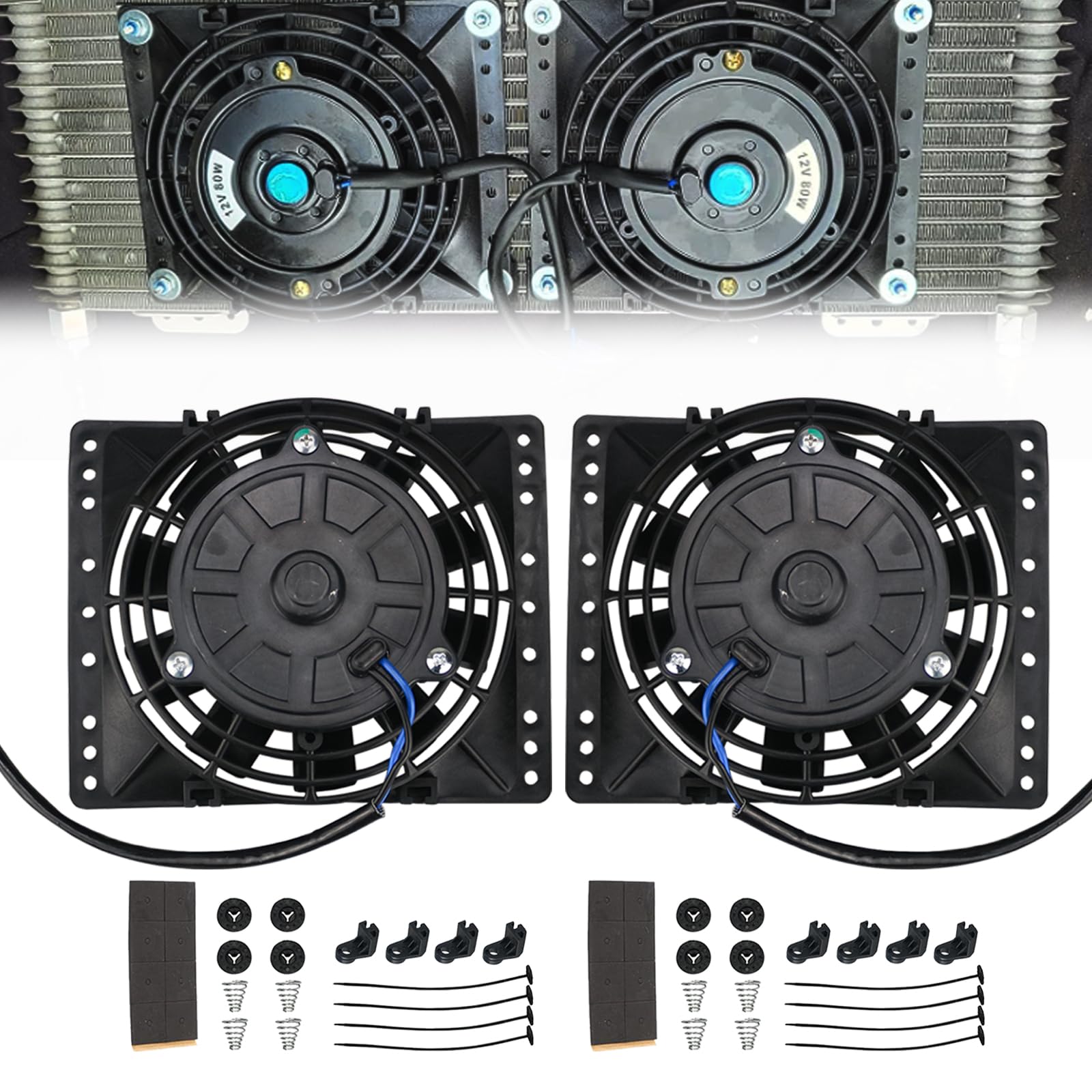 PRUNkuar front packaging showing dual slim fans and mounting kit benefits airflow