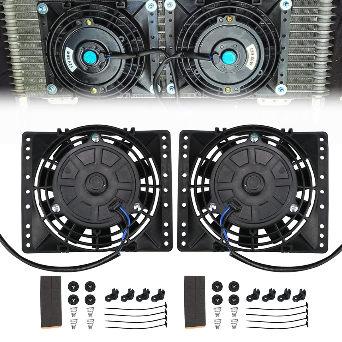 PRUNkuar front packaging showing dual slim fans and mounting kit benefits airflow