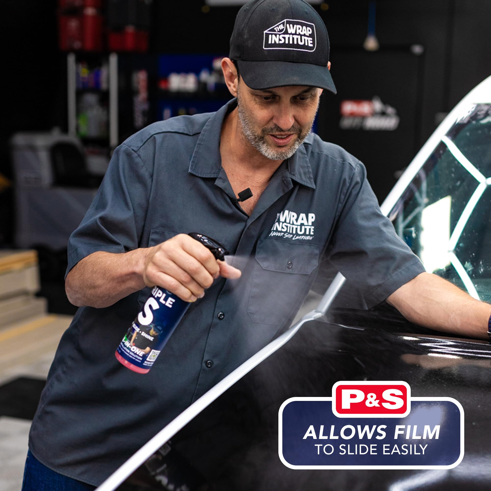 P & S Triple S being applied to vinyl wrap surface for easier alignment