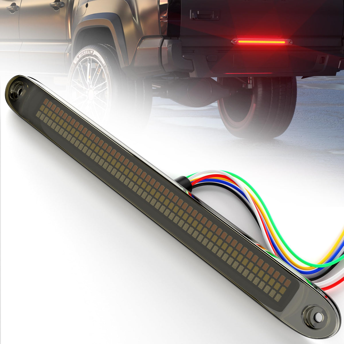 PSEQT front view of 16-inch LED light bar showing full multi-function array and improved visibility