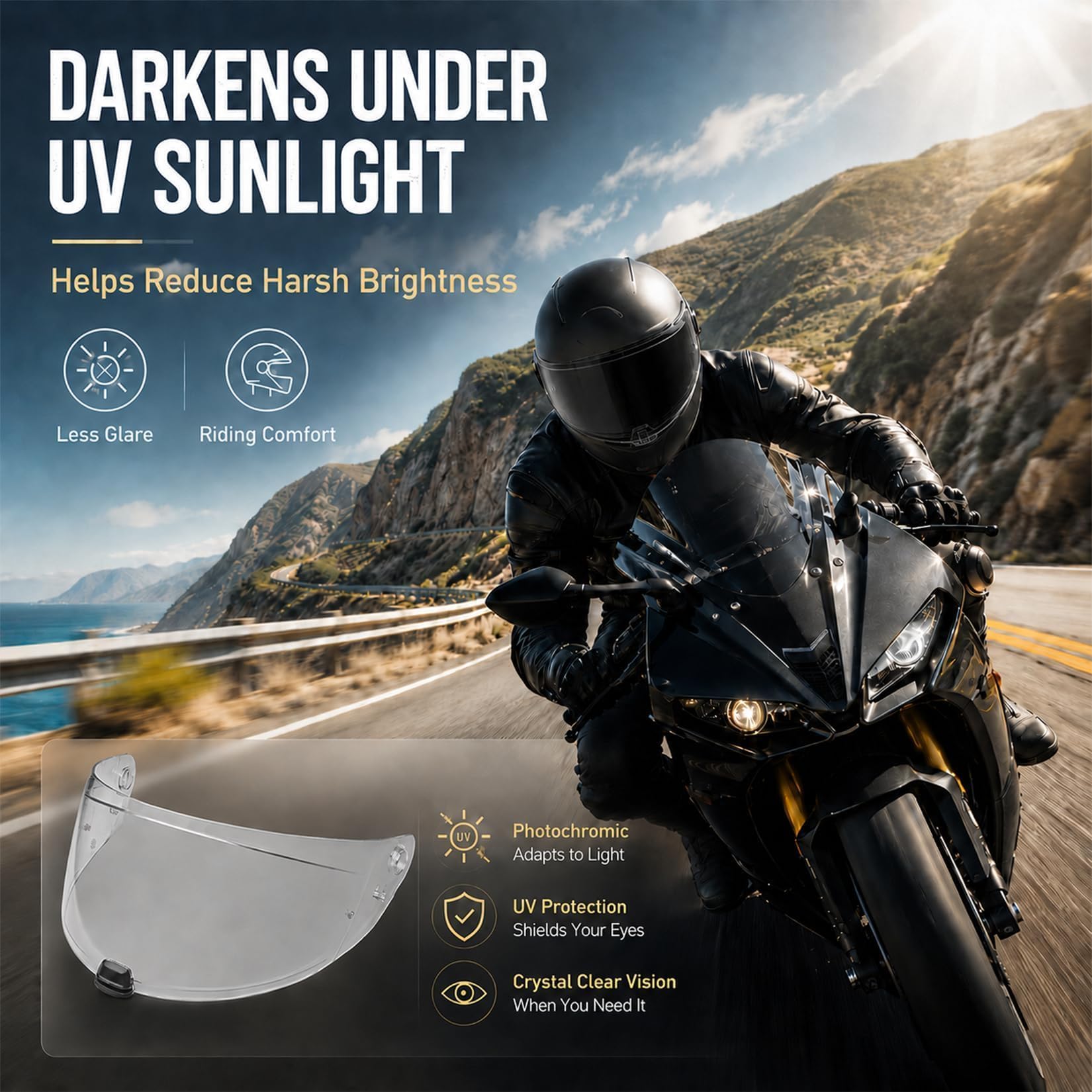 PSLER visor worn on helmet during daytime ride showing improved visibility