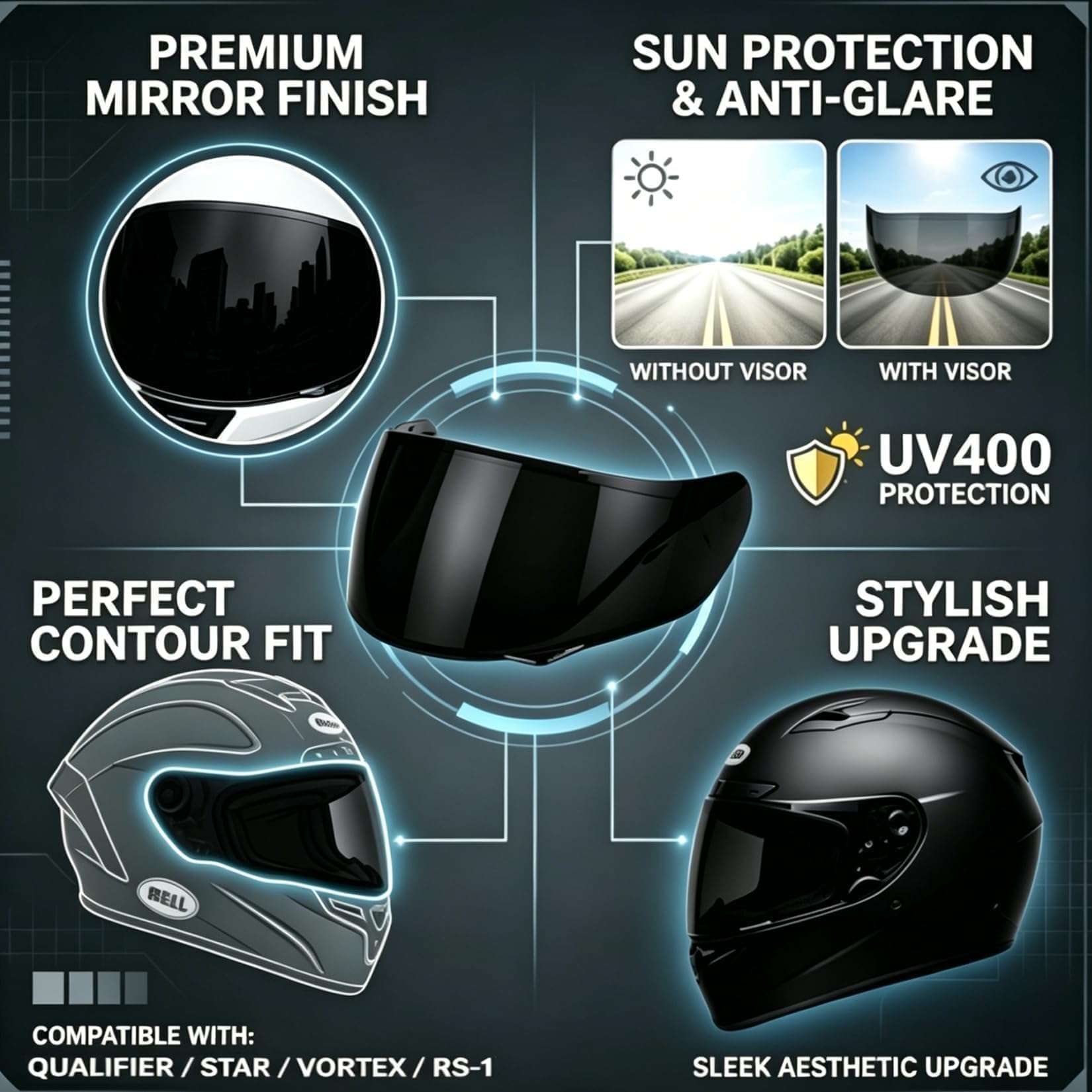 PSLER visor photographed on helmet during daytime ride improving glare comfort