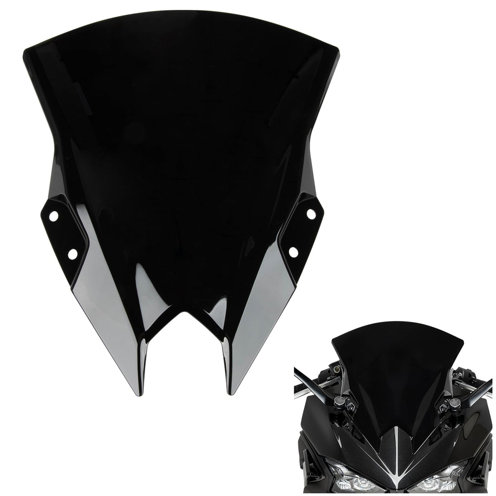 PSLER front-profile windscreen showing sleek black styling and improved wind deflection