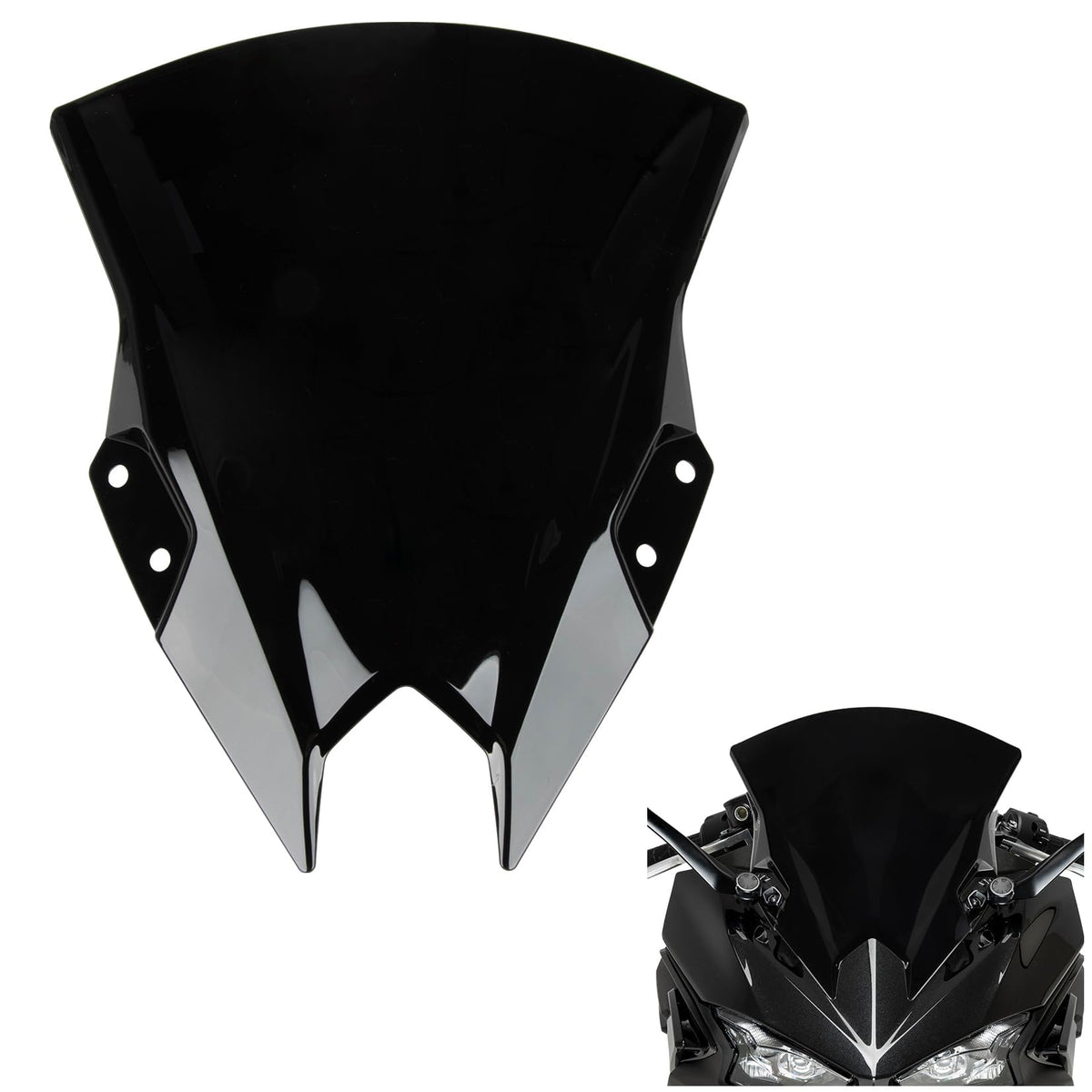 PSLER front-profile windscreen showing sleek black styling and improved wind deflection