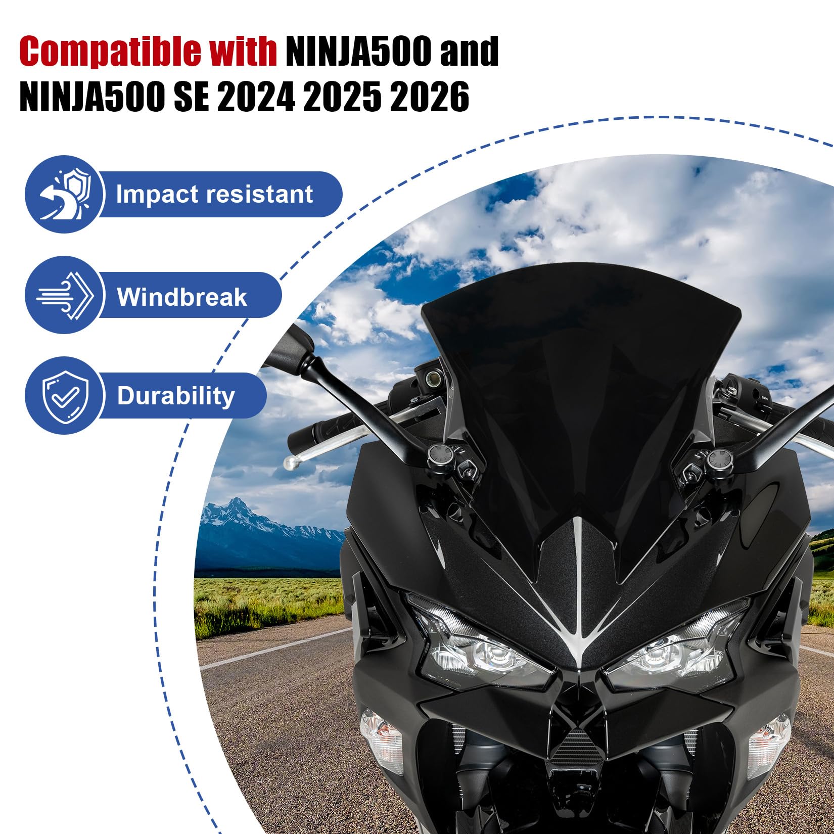 PSLER windscreen beside ruler showing 15-inch height for rider coverage comparison