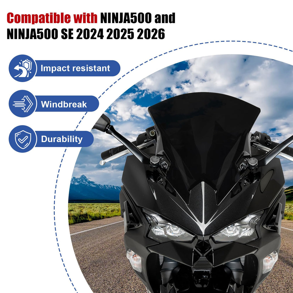 PSLER windscreen beside ruler showing 15-inch height for rider coverage comparison