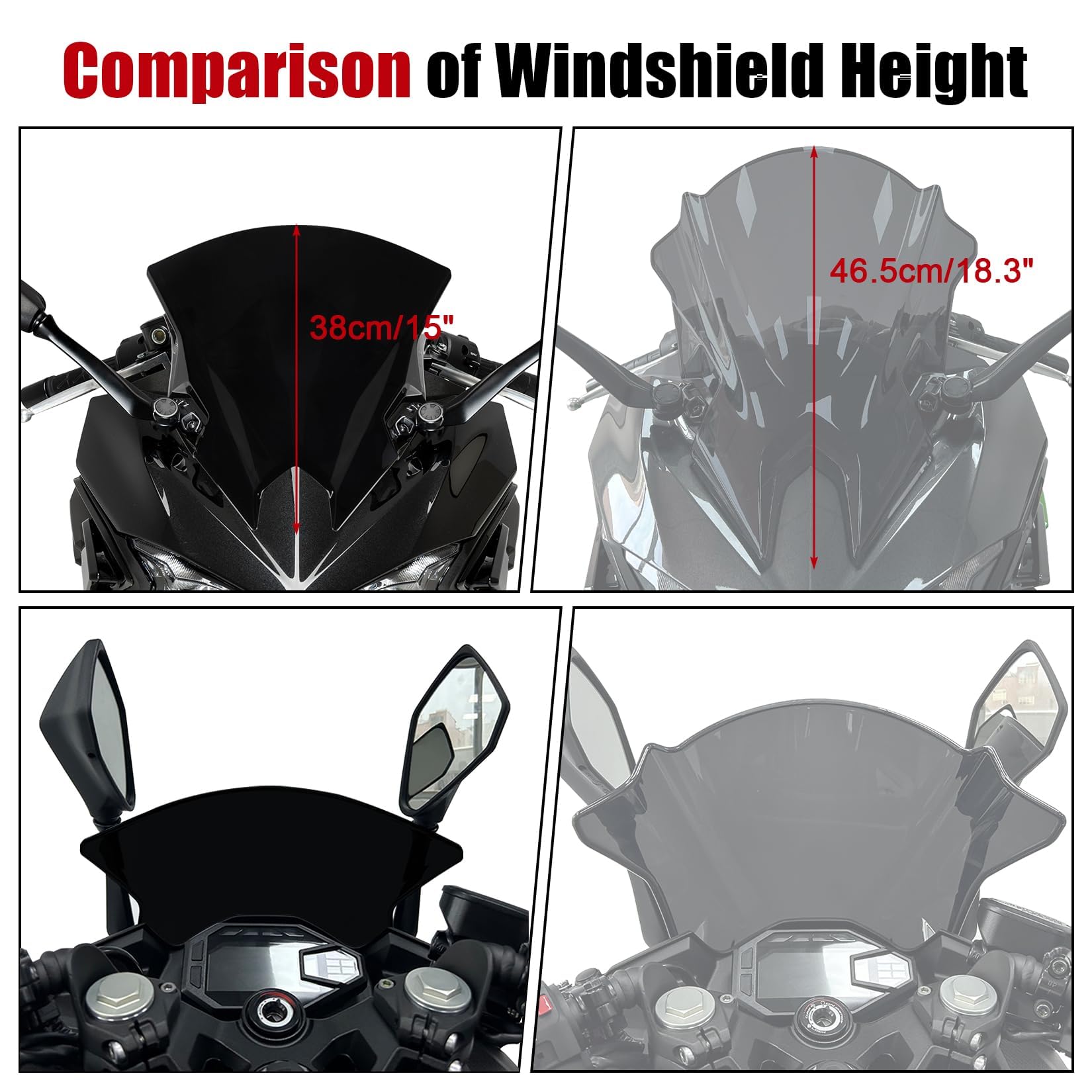 PSLER windscreen on a moving Ninja 500 illustrating reduced windblast and comfort