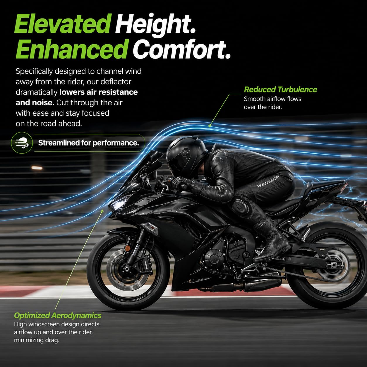 PSLER windscreen mounted on Ninja 650 ER6F demonstrating wind protection