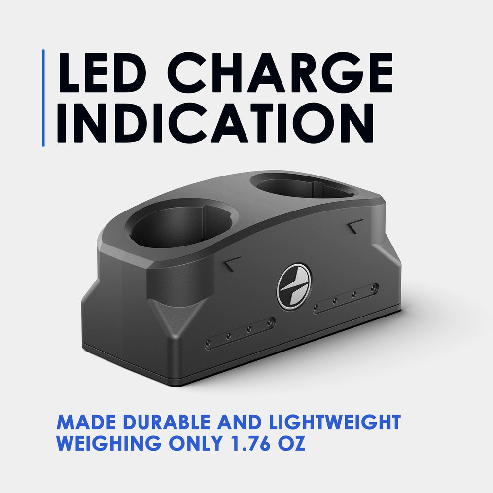Pulsar charger locking mechanism close-up demonstrating secure battery hold benefit
