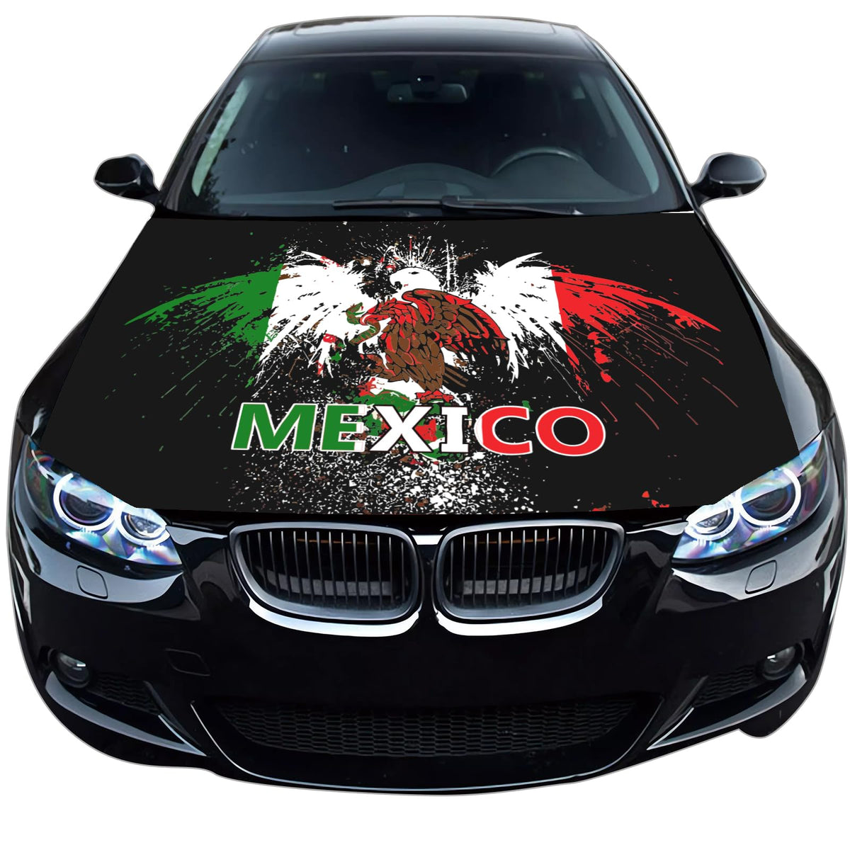 Punejapur Mexico flag hood cover front view showing full design and bold colors