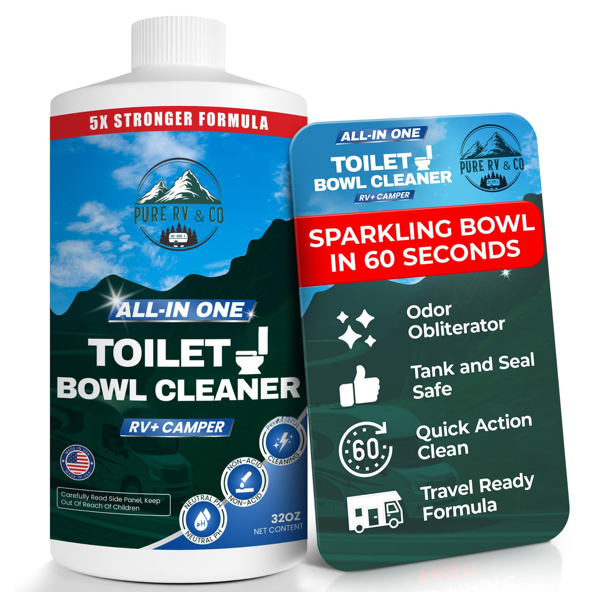 Pure RV front label showing 32 oz bottle and benefits
