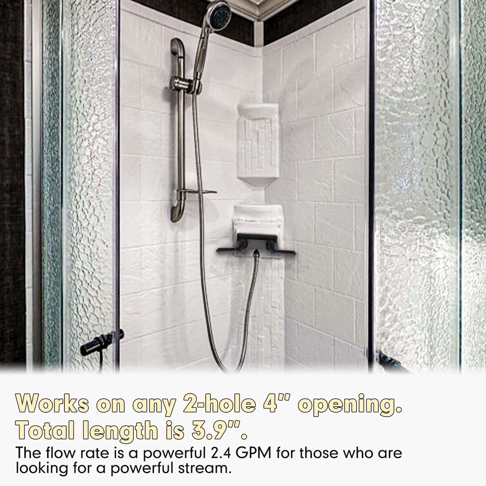 PureHaven faucet next to a ruler showing 3.9 inch length for compact RV installation
