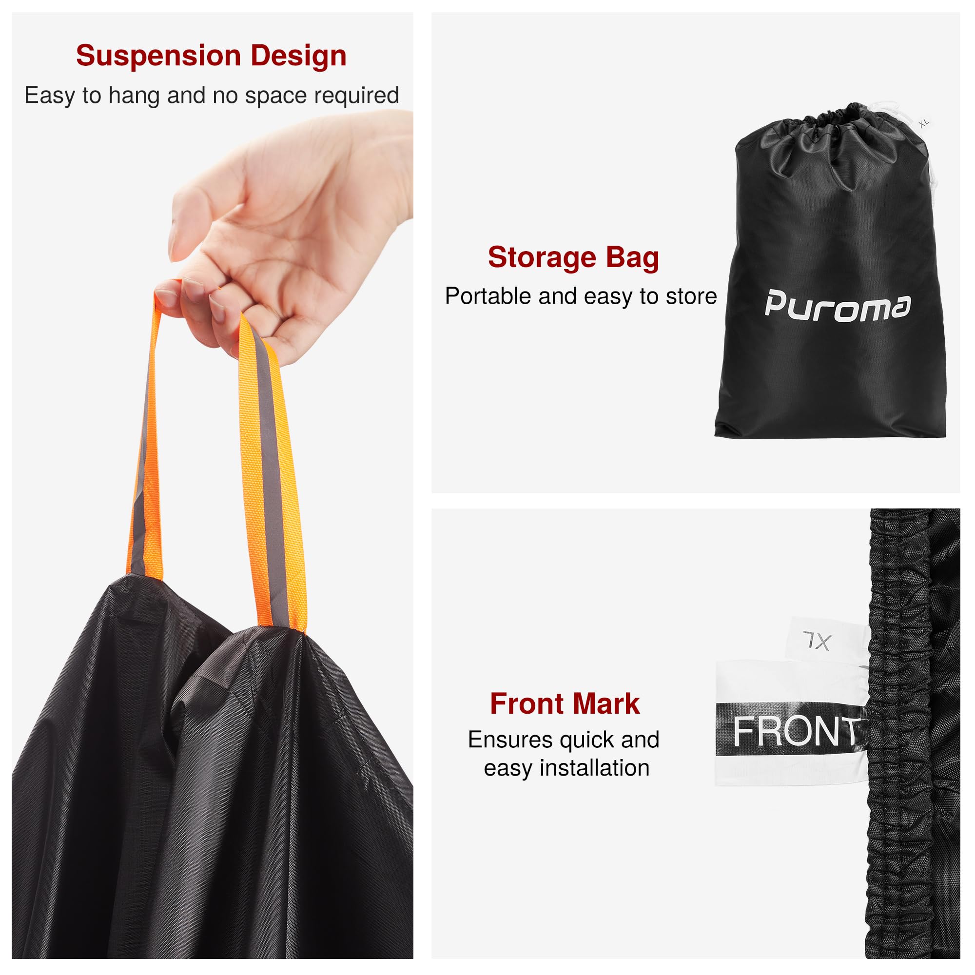 Puroma folded cover in storage bag for compact transport and easy storage