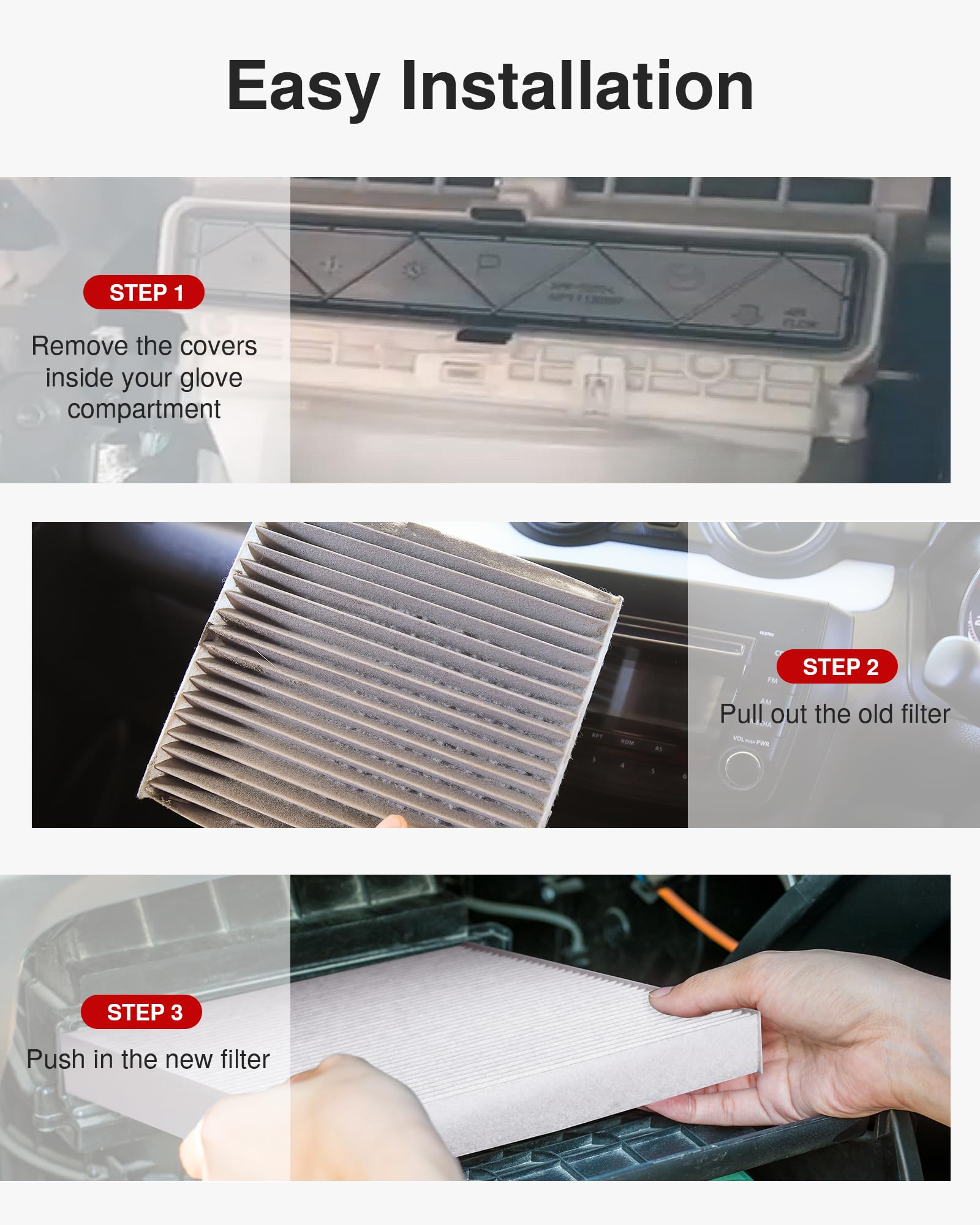 Puroma filter pictured in car interior highlighting fresher cabin air and comfort