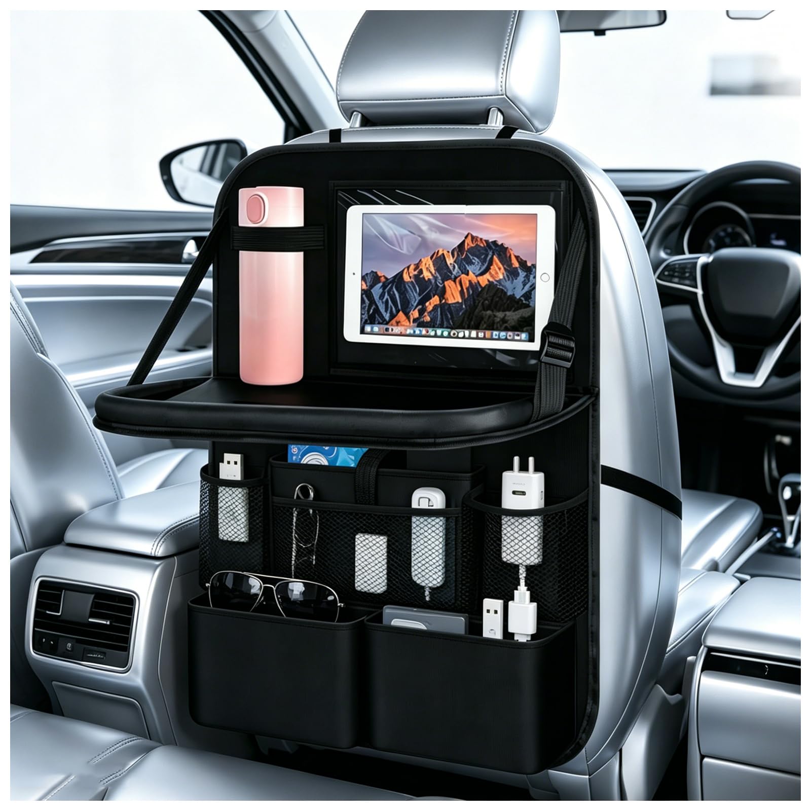 Purthog front view showing full organizer and pockets for tidy storage