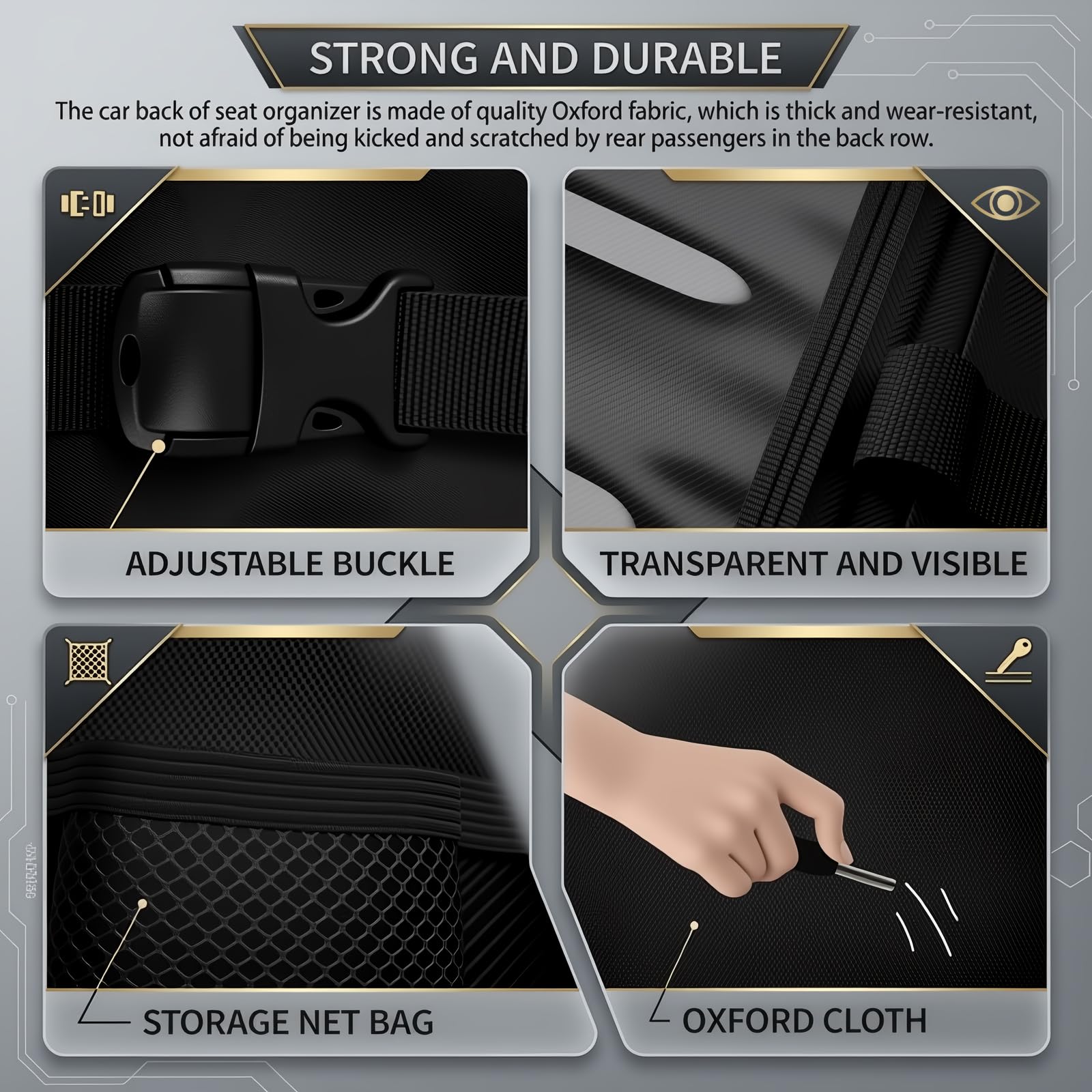 Purthog strapped to headrest demonstrating secure adjustable attachment