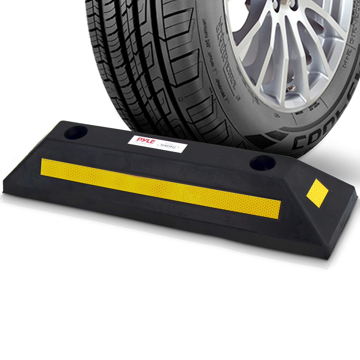 Pyle front view of parking stopper showing low profile and visibility benefit