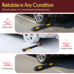 Pyle stopper beside car tire demonstrating scale and precise stopping benefit