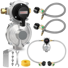 PYXGLAQ regulator front view showing solid brass body and changeover benefit