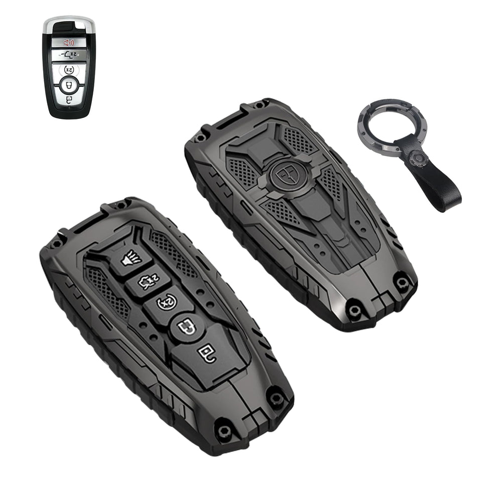 QBUC front view of black metal key fob cover showing sleek protection