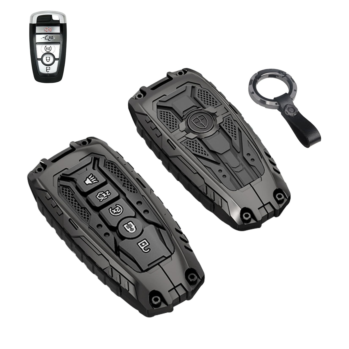 QBUC front view of black metal key fob cover showing sleek protection