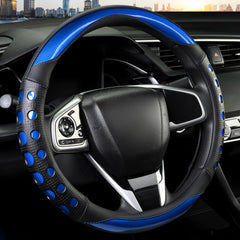 QCYP blue steering wheel cover front view showing sporty design and fit benefit