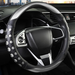 QCYP front view steering wheel cover gray shows protective fit and refreshed interior