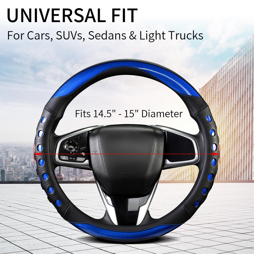 QCYP being stretched onto a steering wheel during installation for quick fit benefit