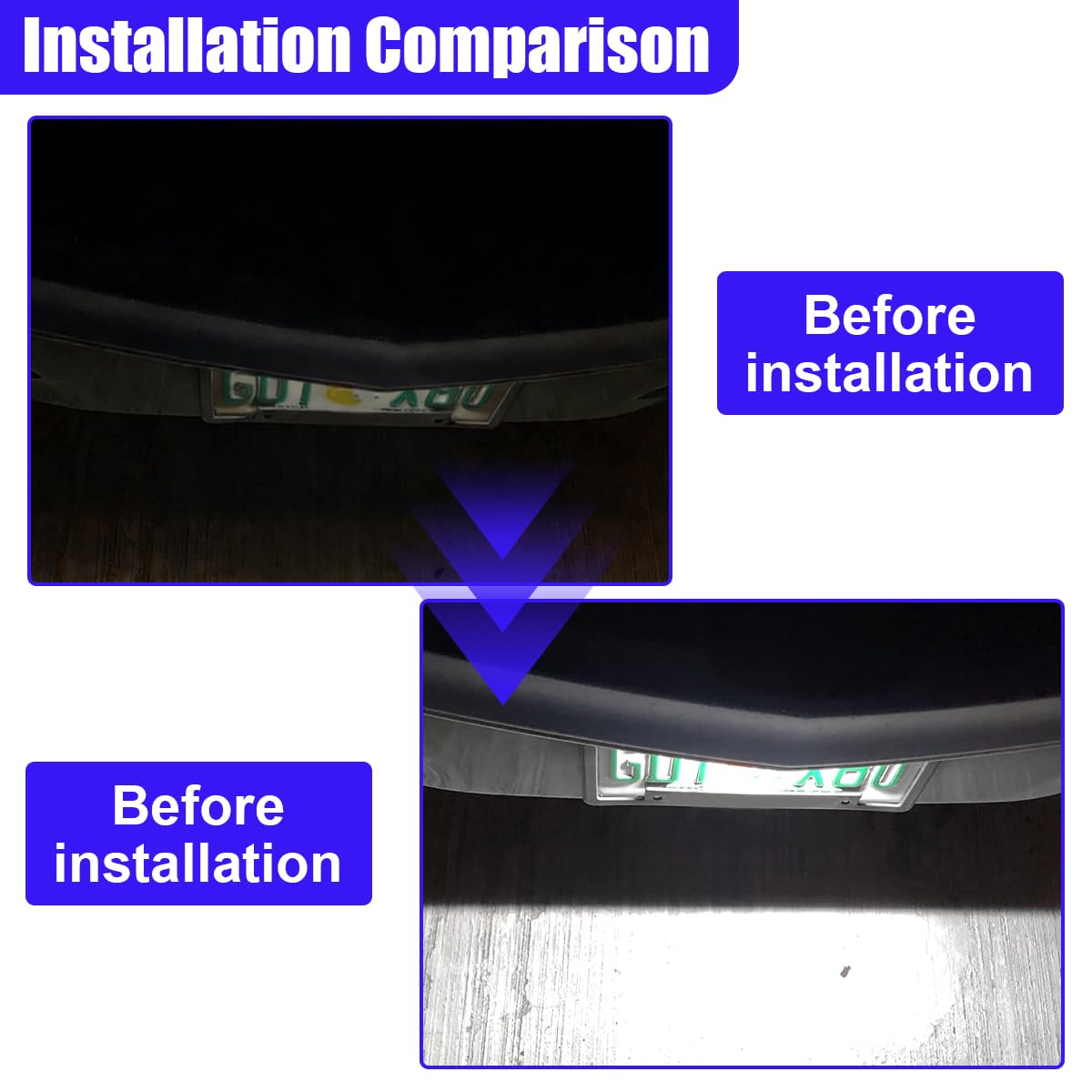 QEUOBUE installed on rear bumper improving nighttime plate visibility