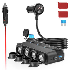 Qidoe front view of splitter showing sockets and compact design for versatile charging