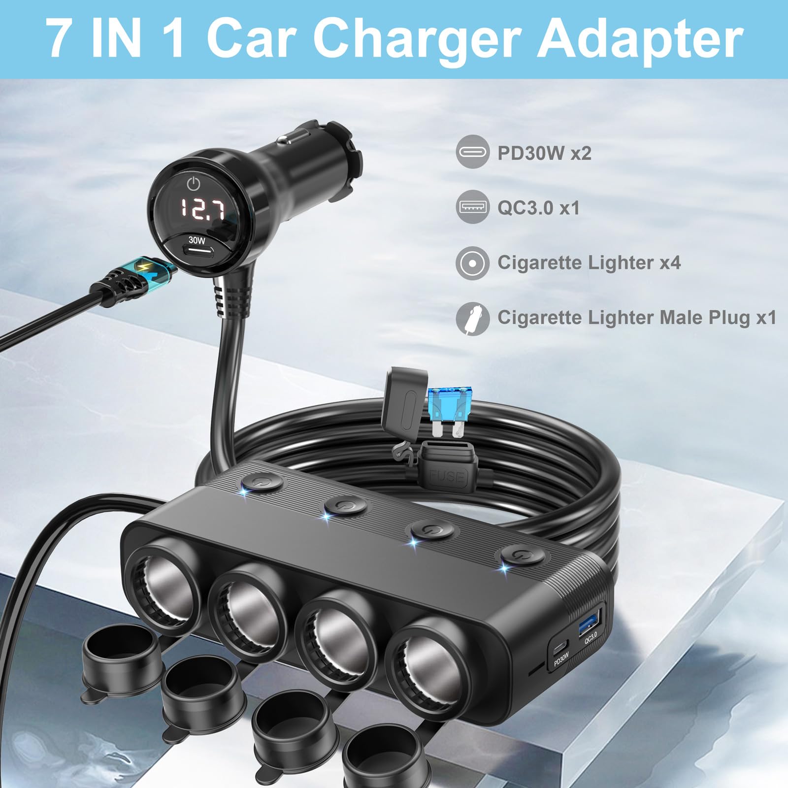 Qidoe side profile showing 3.3-foot cable for rear passenger power reach