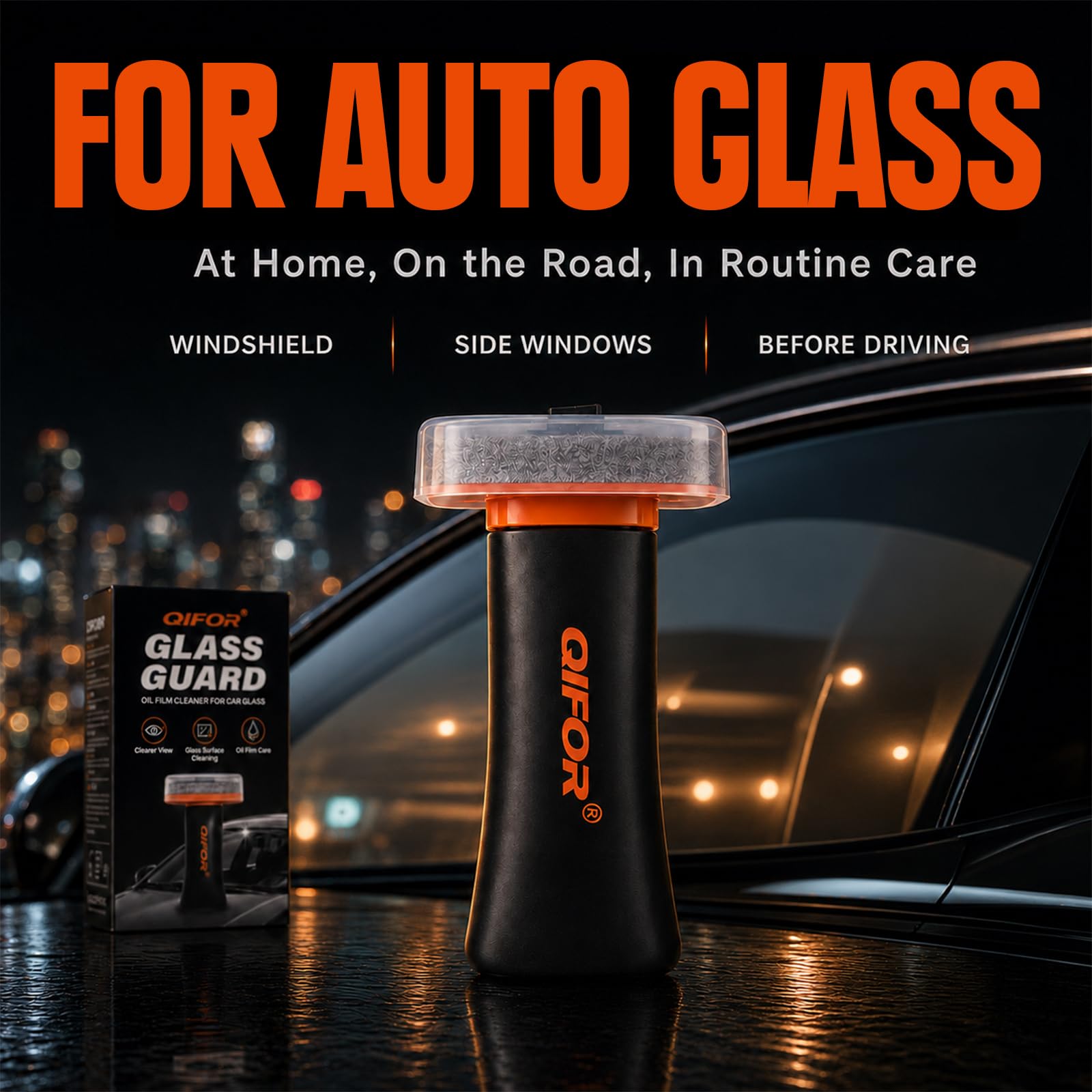 QIFOR wiped with microfiber showing streak-free glass benefit