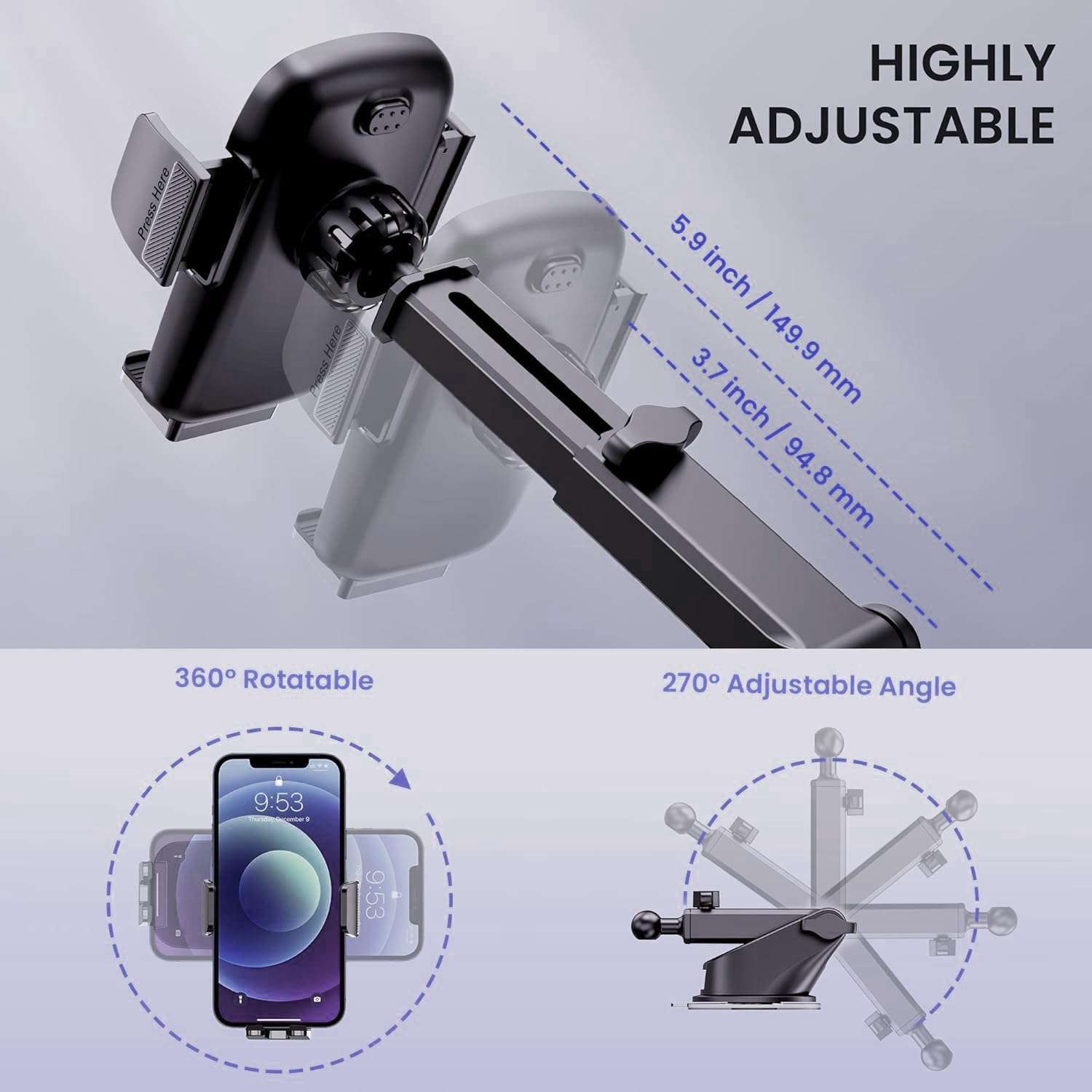 Qifutan rotating ball joint showing 360-degree swivel for optimal viewing angles
