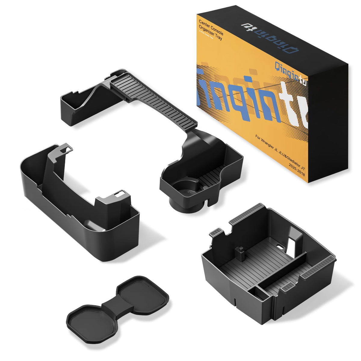 QINQINTU front view center console tray showing organized compartments and OEM fit