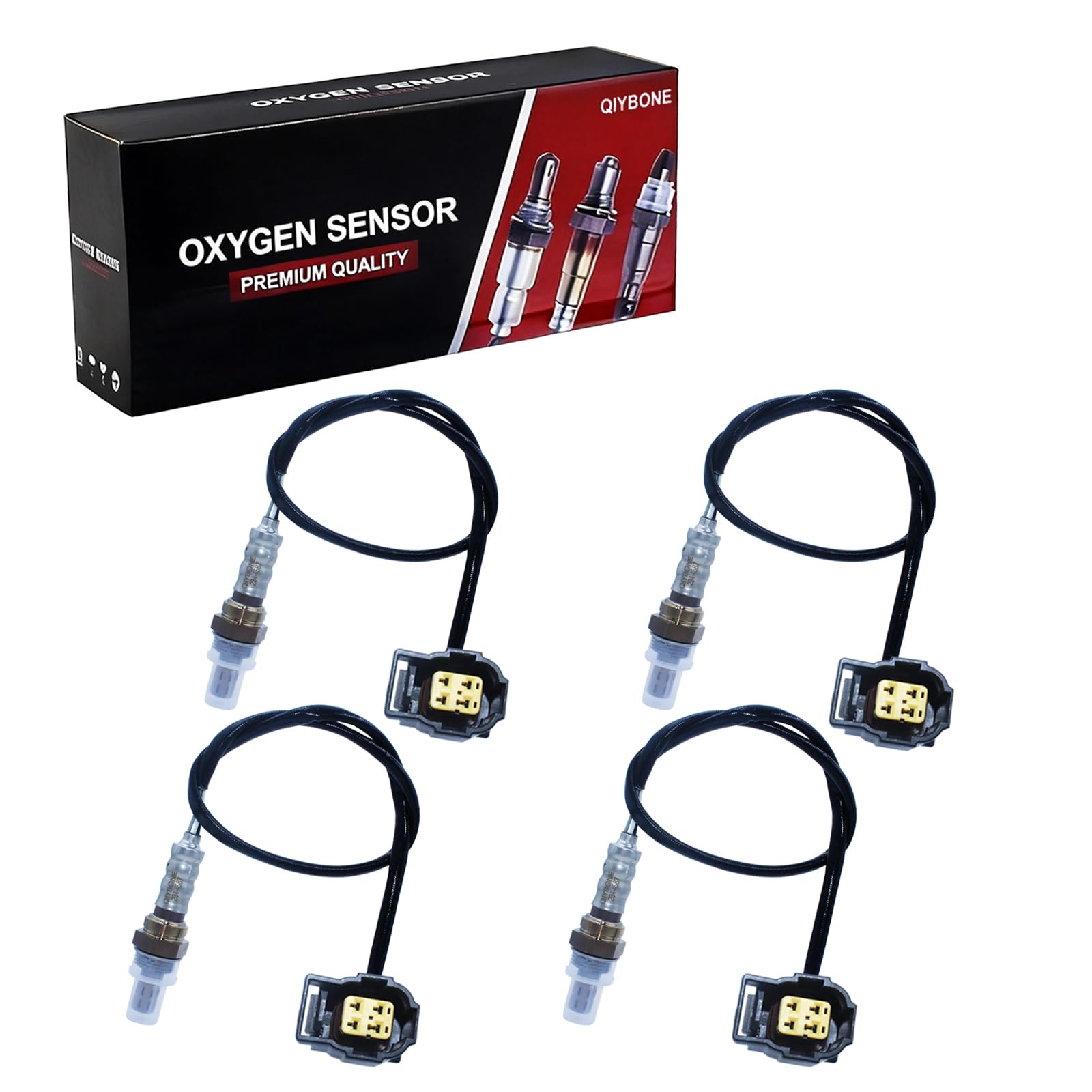 QIYBONE front view of four oxygen sensors showing full set and connectors, reliable replacement