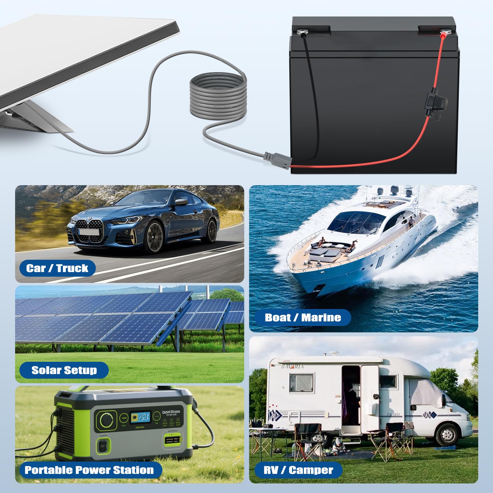 QKJCE cable on boat transom in spray, marine-grade weather resistance