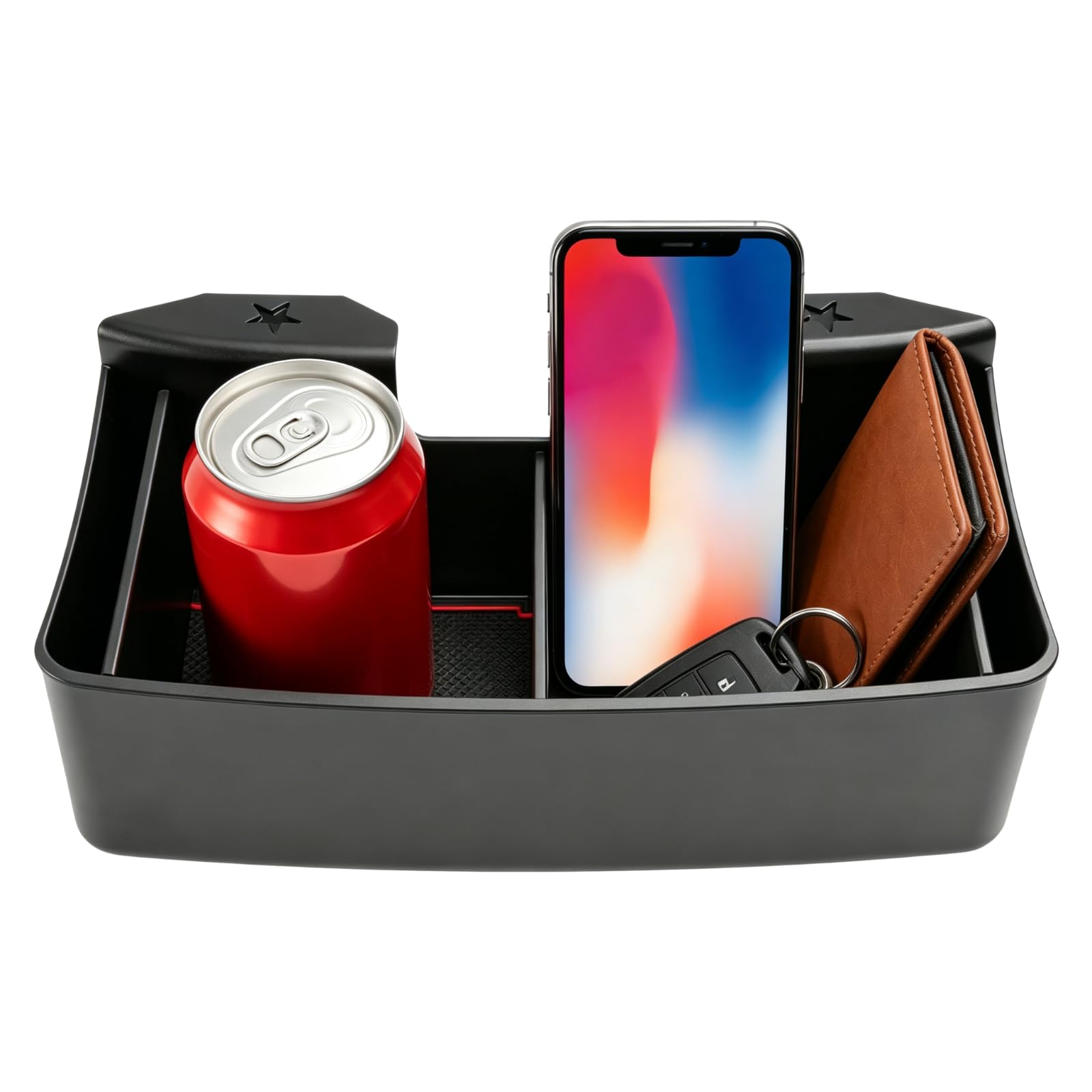 Qlhshop top-down view of open compartment organizing essentials neatly