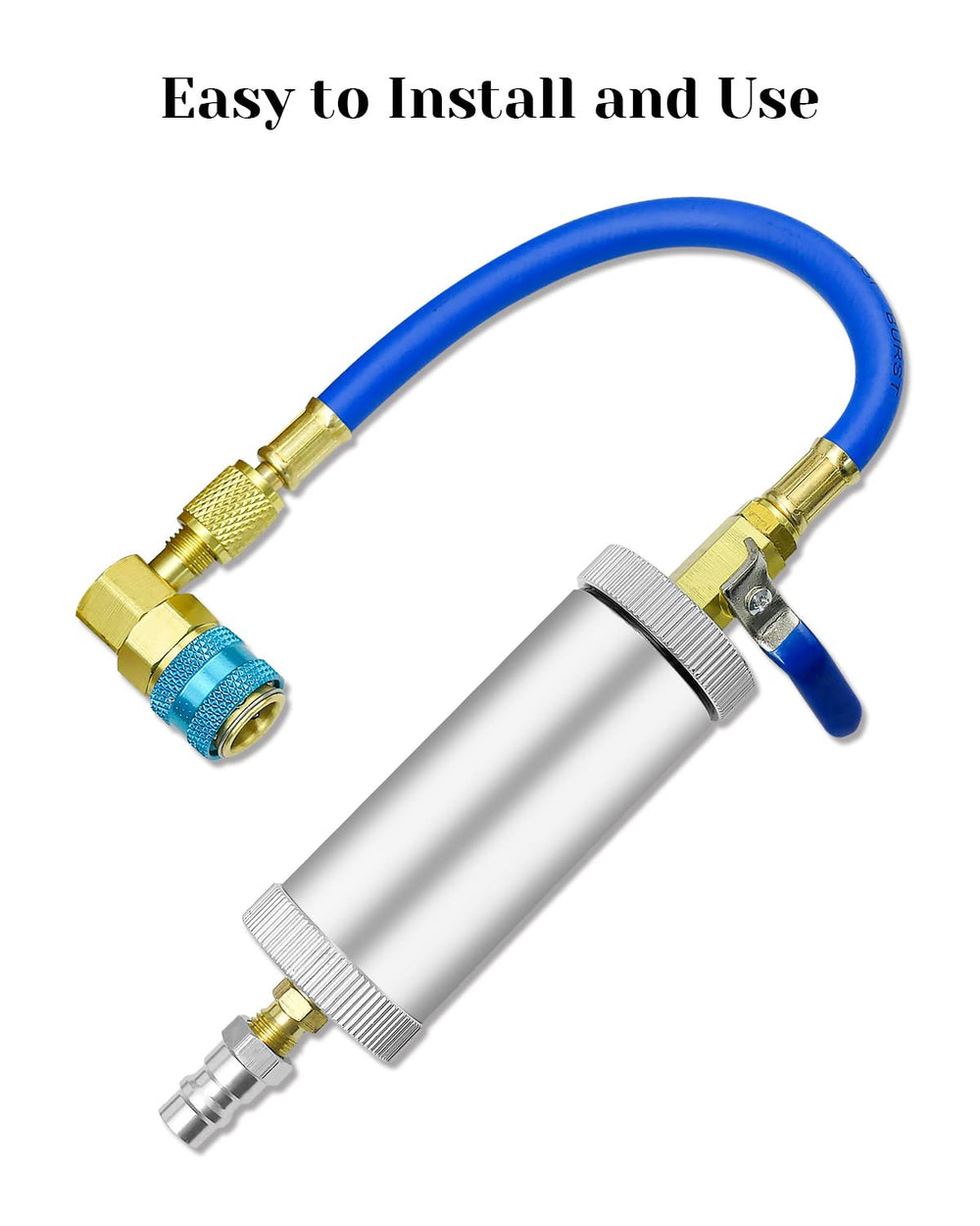 Qnbes injector on a mechanic workbench illustrating quick dye or oil injection workflow