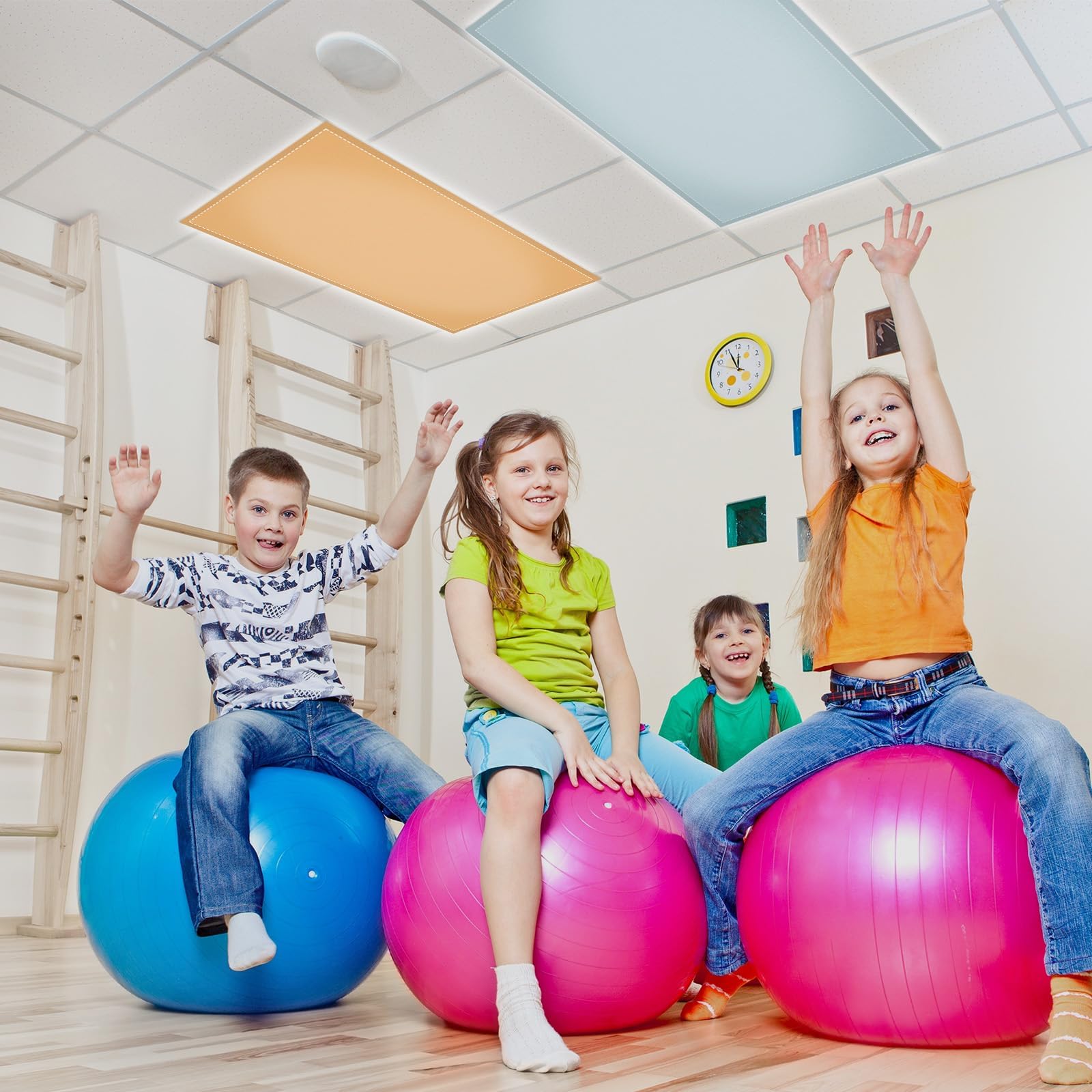 QOUBAI classroom lifestyle with covers creating calmer learning light